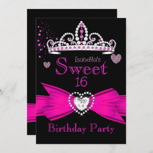 Invitación Dulce rosado caliente 16 Cumpleaños Diamante Tiara