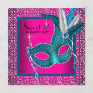 Invitación Dulce rosado caliente 16 Fiesta Masquerade