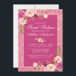 Invitación Dulce rosado caliente 16 Purpurina floral de cumpl<br><div class="desc">Watercolor Pink Rubor Floral y Purpurina Rosa Dulce Caliente Rosado Dieciséis cumpleaños Tarjeta de invitación</div>