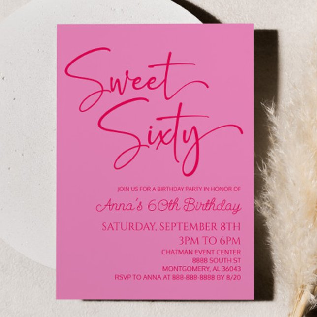 Invitación Dulce rosado caliente Sesenta Fiesta mínima de cum (Subido por el creador)