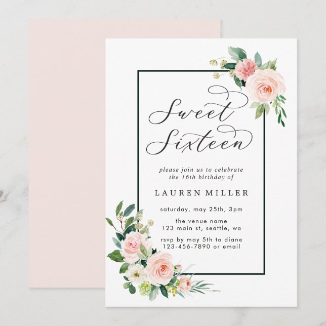 Invitación Dulce rosado dieciséis de la floración de la (Anverso / Reverso)