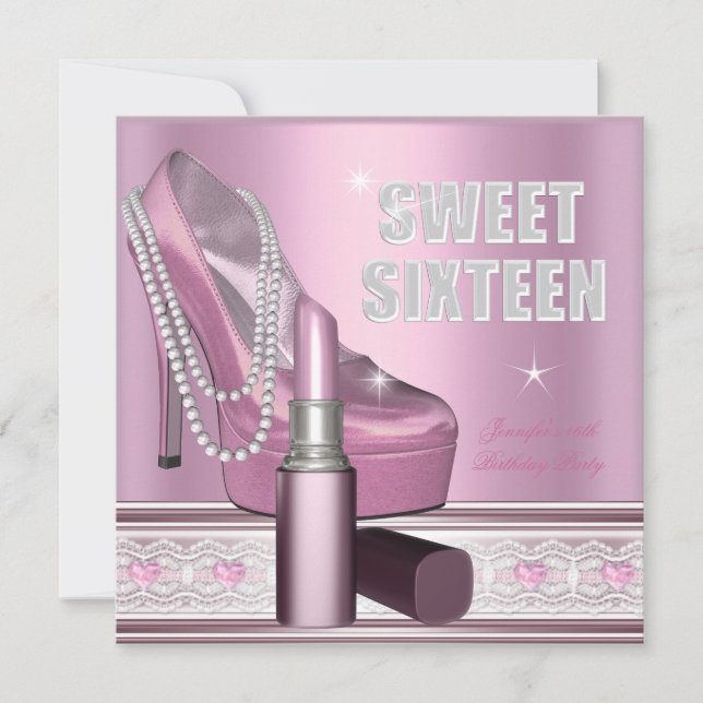 Invitación Dulce rosado Dieciséis Labios para zapatos de 16 F (Anverso)