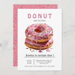 Invitación Dulce rosado Donut 1er cumpleaños