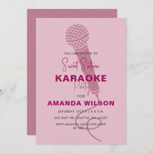 Invitación Dulce rosado lindo 16 Fiesta de karaoke de cumplea