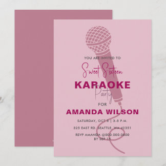 Invitación Dulce rosado lindo 16 Fiesta de karaoke de cumplea