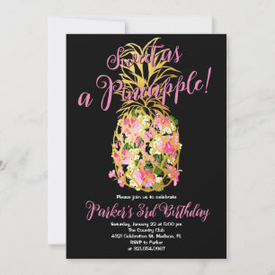 Invitación Dulce rosado negro, fiesta de cumpleaños de la piñ