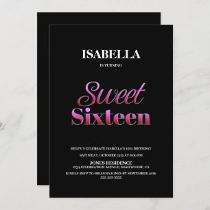 Invitación Dulce rosado negro moderno 16 cumpleaños