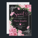 Invitación Dulce rosado plateado Dieciséis cumpleaños 16 Chic<br><div class="desc">Dulce Rosado Negro Dieciséis Plata 16ª Invitación A La Fiesta De Cumpleaños De Los Chicas Mis Quince 15 Anos,  16º Cumpleaños.</div>