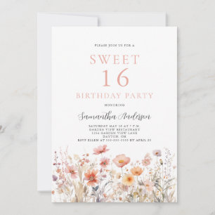 Invitación Dulce rosado Rubor 16 Cumpleaños Floral