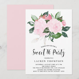 Invitación Dulce Rosas de acuarela rosa dulce Dieciséis Fiest