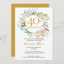 Invitación Dulce Rosas de verano Garland Monograma 40 cumplea