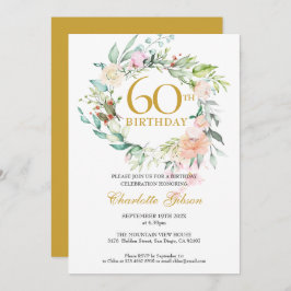 Invitación Dulce Rosas de verano Garland Monograma 60 cumplea