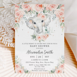 Invitación Dulce Rubor Floral Adorable Elephant Baby Shower