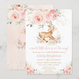 Invitación Dulce Rubor Floral Baby Deer Fawn Chica Baby Showe