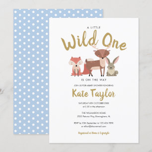 Invitación Dulce Salvaje Animales del Bosque Azul Fiesta de B