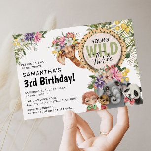 Invitación Dulce Salvaje, Joven y Tres Cumpleaños en la Jungl