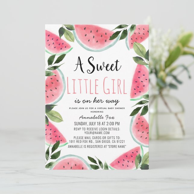 Invitación Dulce sandía acuarela Baby Shower virtual (Anverso de pie)