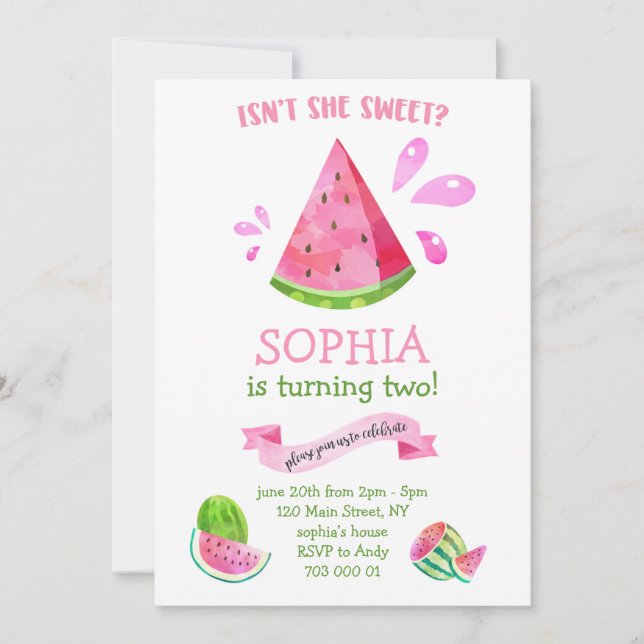 Invitación Dulce sandía verano cumpleaños Chica Fiesta (Anverso)