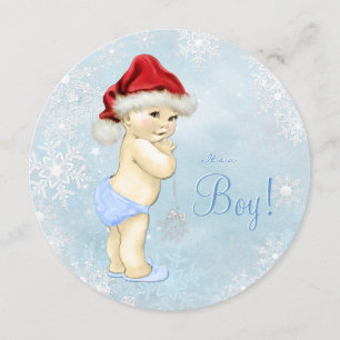 Invitación Dulce Santa Bebé Azul Copo de Nieve Baby Shower