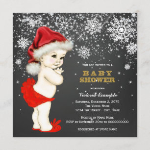 Invitación Dulce Santa Bebé Niña Copo de Nieve Baby Shower
