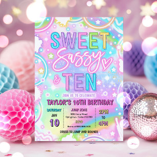 Invitación Dulce Sassy y Diez Cumpleaños Neon Arcoíris 10