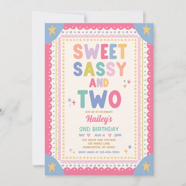 Invitación Dulce Sassy Y Dos Niña Caprichosa Cumpleaños 2 (Anverso)
