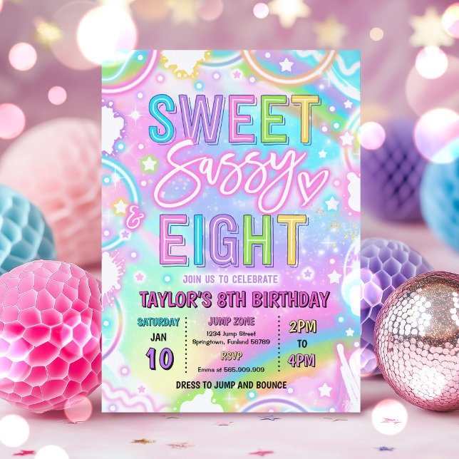 Invitación Dulce Sassy Y Ocho Cumpleaños 8 Neon Arcoíris (Subido por el creador)