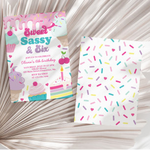 Invitación Dulce Sassy y Seis Cumpleaños de Helado y Tarta
