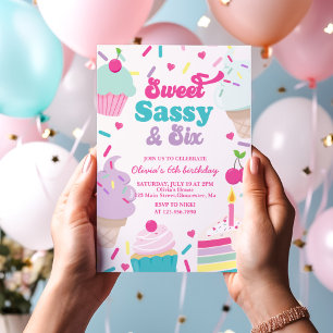 Invitación Dulce Sassy y Seis Helado y Tarta de Cumpleaños