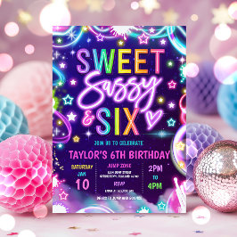 Invitación Dulce Sassy Y Seis Neon Glow Fiesta De Cumpleaños 
