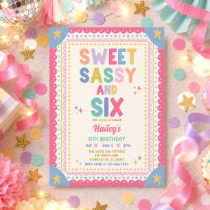 Invitación Dulce Sassy Y Seis Niña Caprichosa Cumpleaños 6