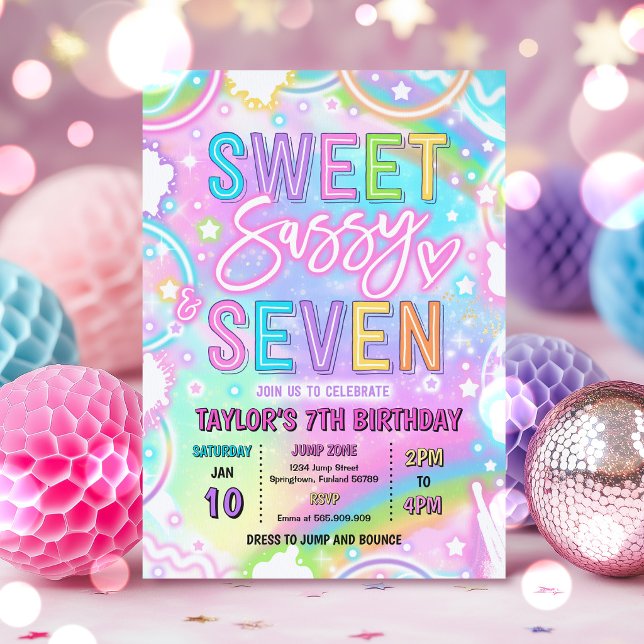 Invitación Dulce Sassy y siete cumpleaños número 7 de arcoíri (Subido por el creador)