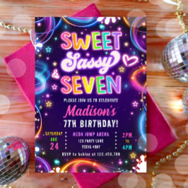 Invitación Dulce Sassy y Siete Séptimo Chica Neon Glow Cumple