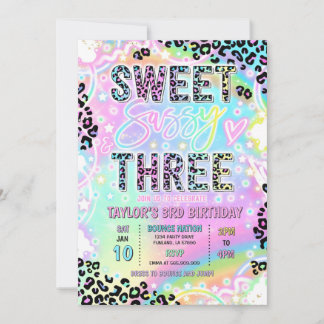 Invitación Dulce Sassy y tres leopardo arcoíris Cumpleaños 3