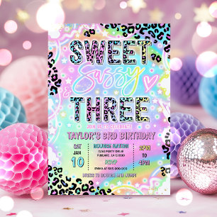 Invitación Dulce Sassy y tres leopardo arcoíris Cumpleaños 3