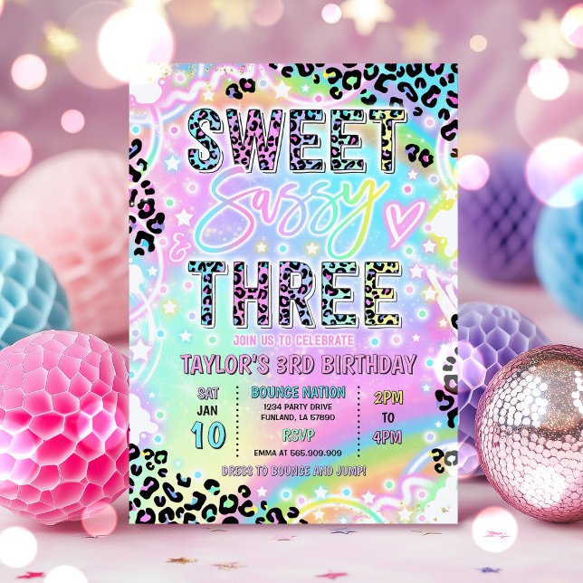 Invitación Dulce Sassy y tres leopardo arcoíris Cumpleaños 3 (Subido por el creador)