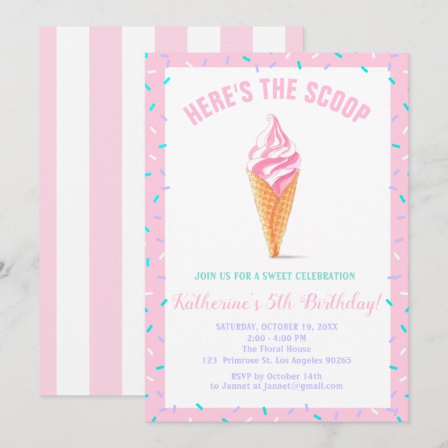 Invitación Dulce Scoop Bebé Sprinkle Candy shoppe Cumpleaños (Anverso / Reverso)
