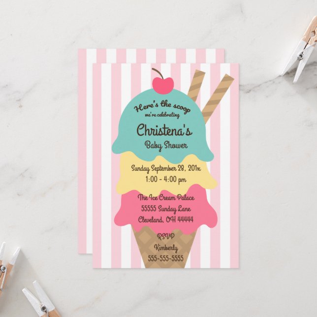 Invitación Dulce Scoop Helado Baby Shower (Anverso/Reverso In Situ)