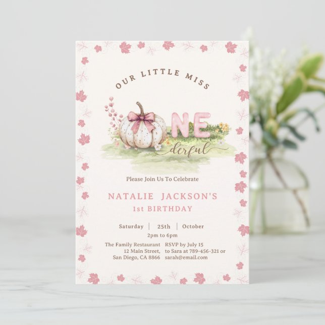 Invitación Dulce Señorita Maravillosa Calabaza de Lazo Rosa C (Anverso de pie)