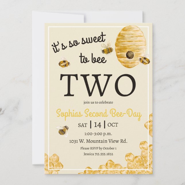 Invitación Dulce ser dos Panal Abejas Fiesta de cumpleaños nú (Anverso)