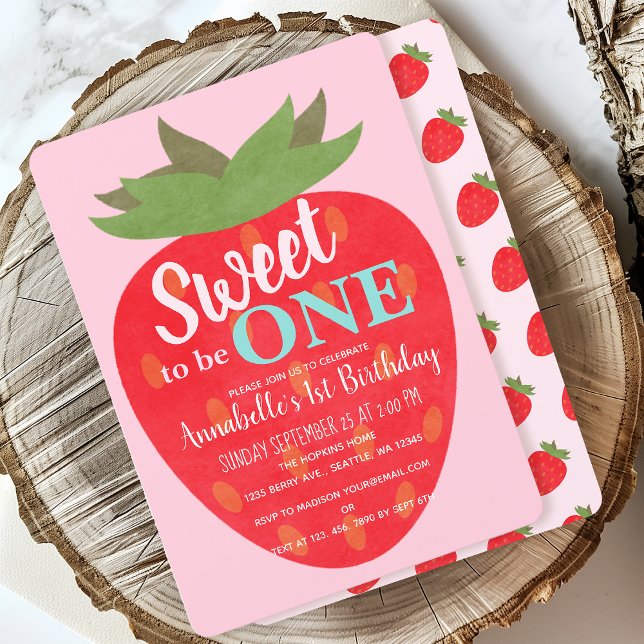 Invitación Dulce ser primer cumpleaños de un niño de fresa (Subido por el creador)
