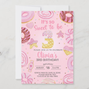 Invitación Dulce ser tres donuts chica 3ra cumpleaños invitac