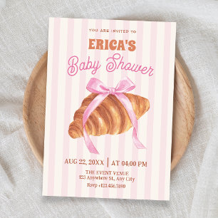 Invitación Dulce shower de bebé con lazo de croissant