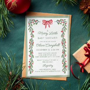 Invitación Dulce Shower de Bebé con Lazo Rojo y Bayas Rojas