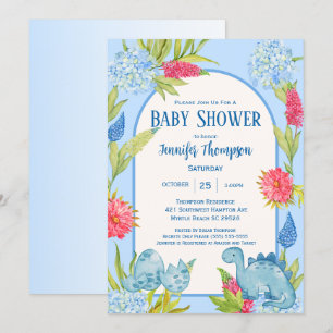 Invitación Dulce Shower de Bebé de Mamá Dino Floral Huevo