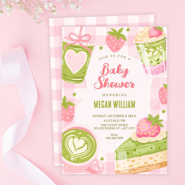 Invitación Dulce shower de bebé de matcha de fresa lindo (Subido por el creador)