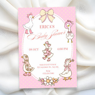 Invitación Dulce shower de bebé de pato Coquette rosa