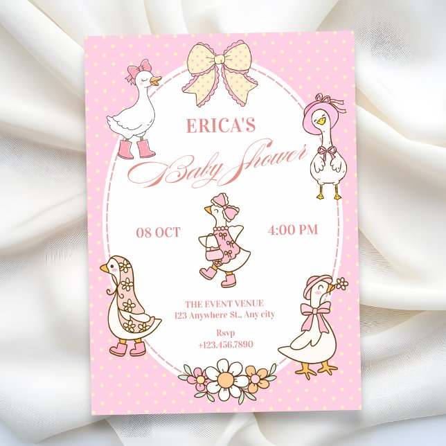 Invitación Dulce shower de bebé de pato Coquette rosa (Subido por el creador)