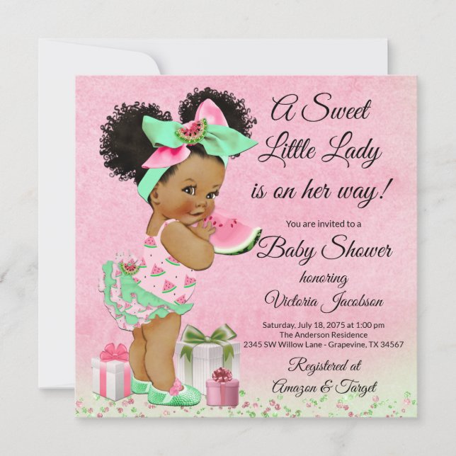Invitación Dulce Shower de Bebé de Sandía de Verano (Anverso)