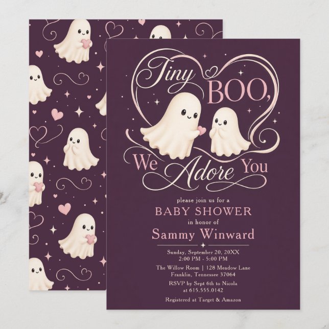 Invitación Dulce Shower de Bebé Fantasmita Adorable (Anverso / Reverso)